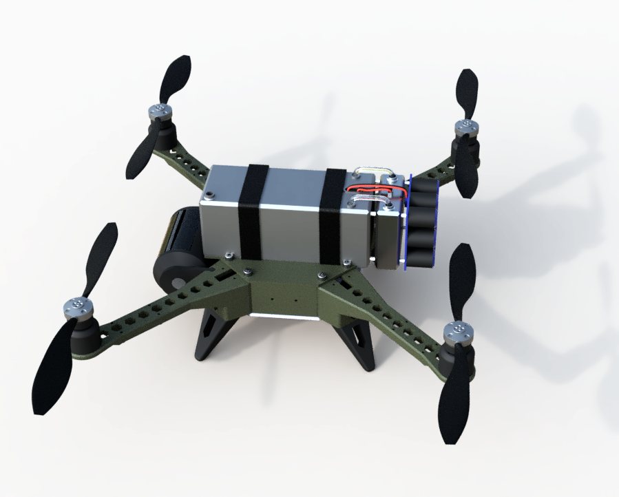 Drohne mit aufgesetzter Aluminium-Luft-Batterie